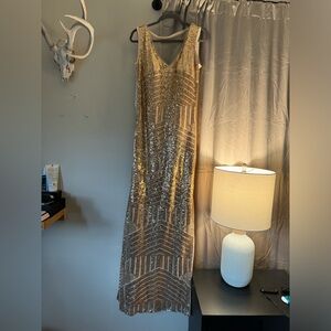 Gold sequin bridesmaids maxi sleeveless dress